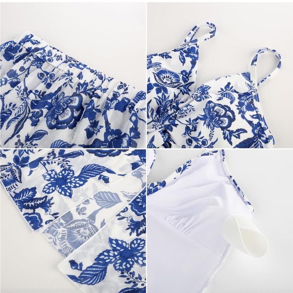Grace Karin Blue & White Floral One-Piece Swimsuit with Matching Skirt - Picture 6 of 10